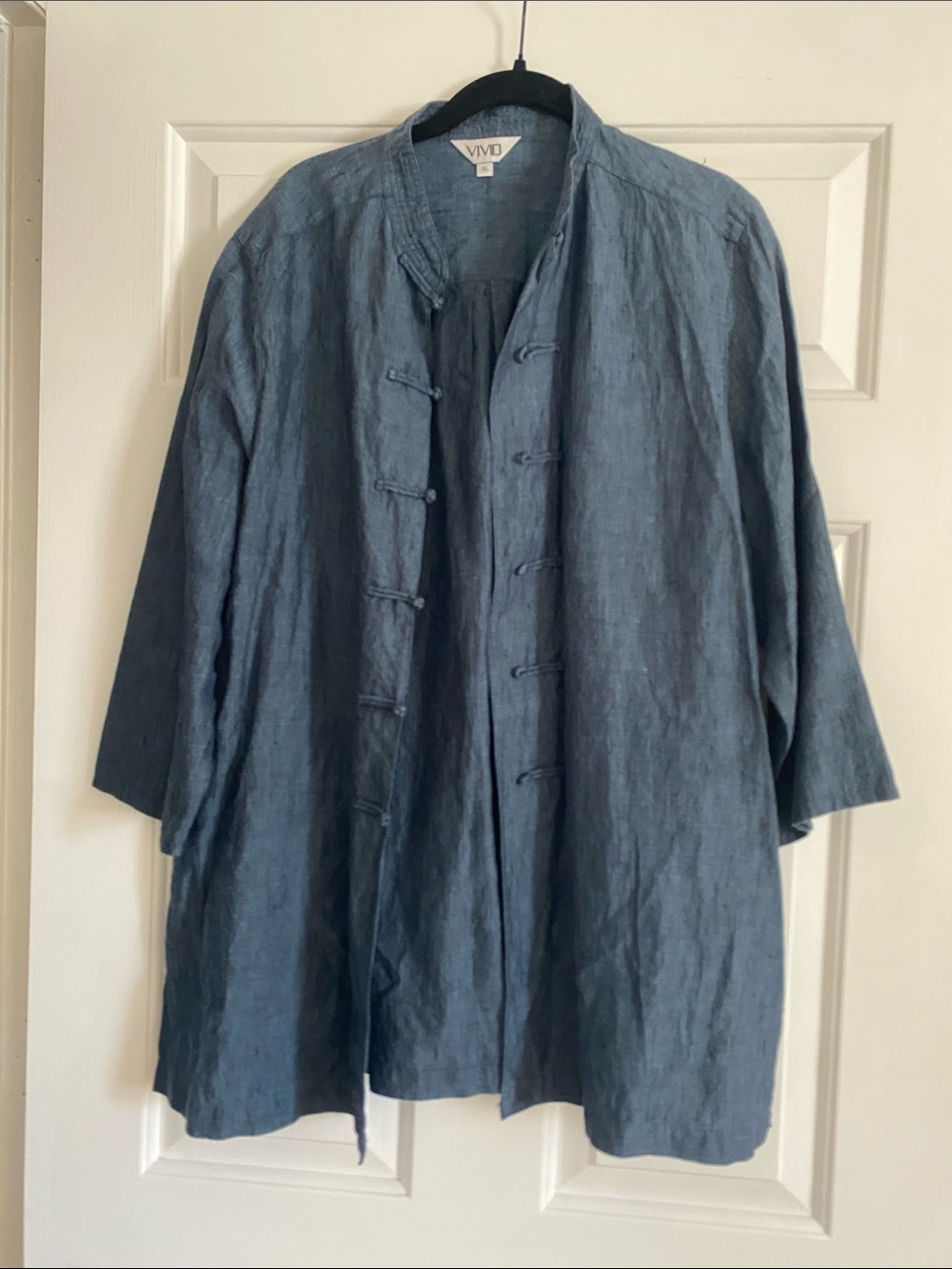 VIVID Slate Blue Linen Shirt Jacket with Frog Buttons